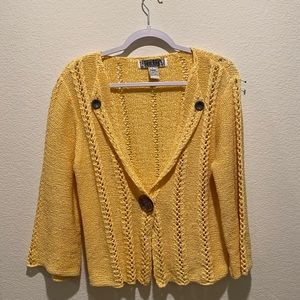 yellow cardigan